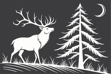 Reindeer and Pine Tree Silhouette Vector Set – Black Forest Icons