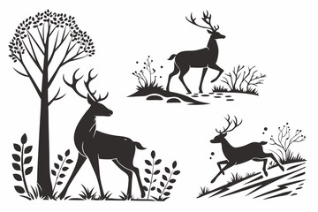 Minimalist Deer Silhouette Vector Set – Black Icon Bundle