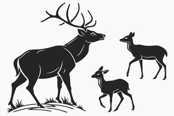 Deer Silhouettes Bundle – Vector Illustration of Black Deer Icons