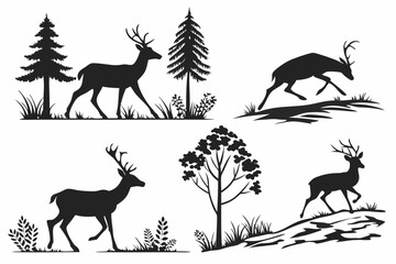 Black Deer Silhouette Vector Pack – Forest Animal Icons Collection