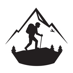 Fototapeta premium Silhouette of a hiker ascending a mountain exploring the outdoors in nature adventure