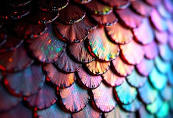 Close-up view of overlapping iridescent scales.