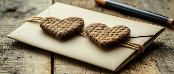 Rustic love letter, hearts, wood. Romance