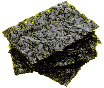 pile of green dry seaweed isolated on white background