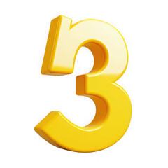 Fototapeta premium Shiny yellow number three 3d render isolated on transparent background