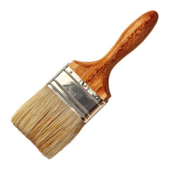 Wooden handle paintbrush with natural bristles isolated on white background