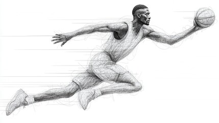 Fototapeta premium Athlete in mid-air basketball shot. Dynamic action