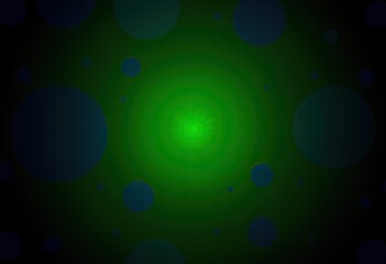 Abstract design with circles and gradients of green and blue.
