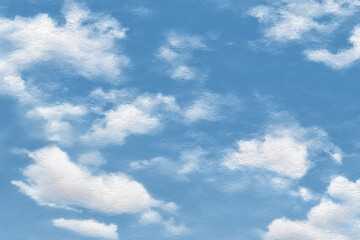 Fototapeta premium 和紙に水彩の空と白い雲。Generative AI