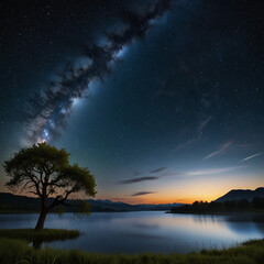 Naklejka premium night landscape with moon