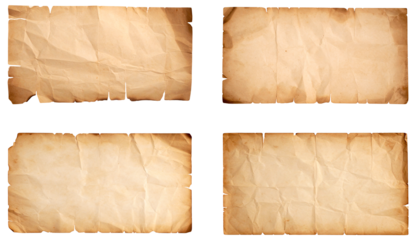 collection old parchment texture with worn edges isolated on white background