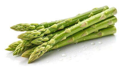 A fresh green bunch of asparagus, a healthy raw vegetable, isolated on white