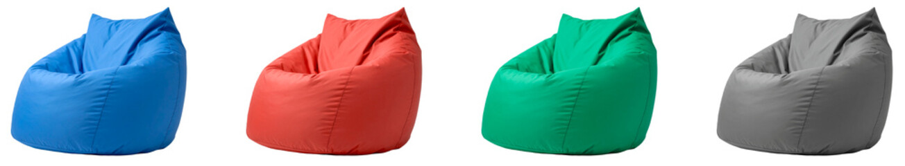 beanbag sofa in four colors isolated on white background