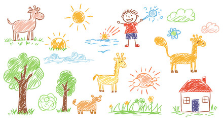 Childlike Scribbles: A Whimsical Hand-Drawn Scene
