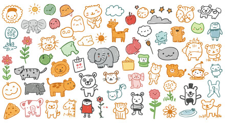 Doodle World: Hand-Drawn Animal and Object Collection