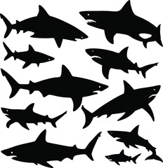 Shark silhoutetes vektor icon set