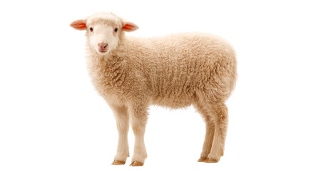 Fototapeta premium Adorable Fluffy Lamb, Light Brown Fleece, Farm Animal isolated on transparent background