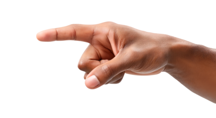 Close-up of a Brown Hand Pointing Left isolated on transparent background