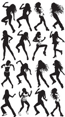 Girl Dancing Silhouettes Vector , black silhouettes isolated on white background