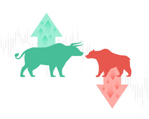 bull upward vs bear downward stock trade arrow design
