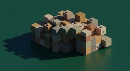 Cube Composition Geometric Abstract Artwork