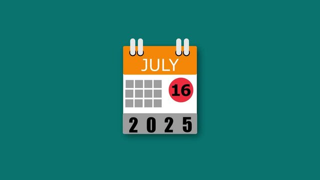July calendar icon animation. July 16, 2025 calendar. Increase your productivity with the help of calendar.