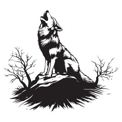 Wolf howling on the rocks  vector image