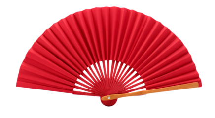 Red Hand Fan, Wooden Handle, Folded isolated on transparent background