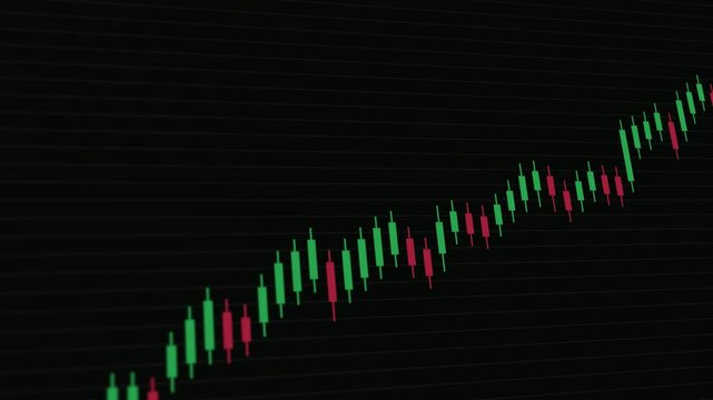 Stock market increase with candlestick Chart, tracking shot animation