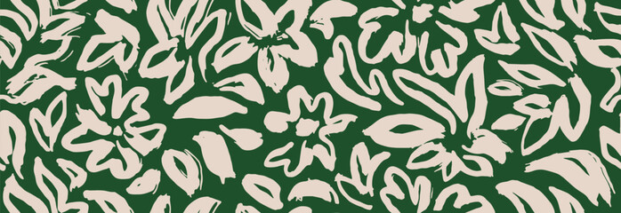 Abstract silhouette contemporary floral seamless pattern with ink brush texture.  © andin