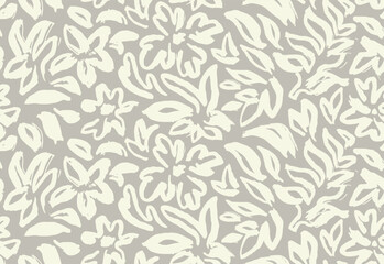 Hand drawn flowers and leaves hand drawn seamless pattern. ink brush texture.	
