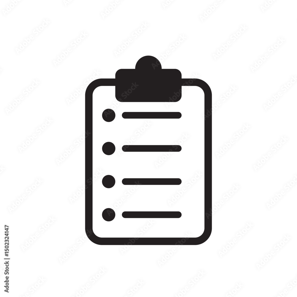 Poster simple vector of a clipboard with multiple bullet points, ideal for surveys, forms, task lists, or b