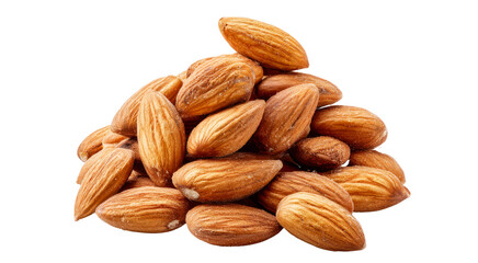 Fototapeta premium Close-up of a Pile of Brown Almonds on isolated on transparent background