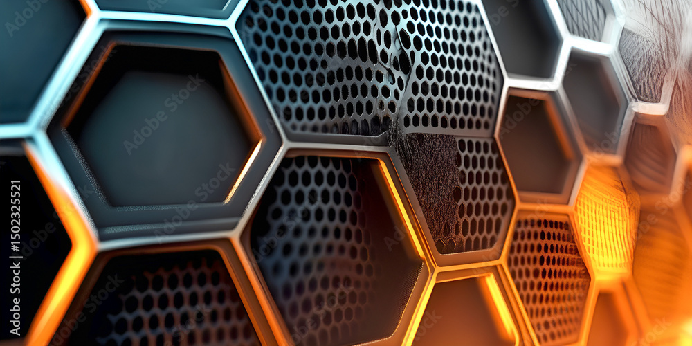 Aufkleber abstract hexagonal pattern with gradient lighting and futuristic metallic texture displaying technol