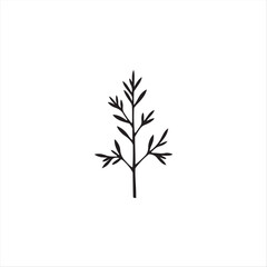 Fototapeta premium A minimalist, black and white vector logo. A rosemary silhouette is rendered in clean geometric shapes and lines on a white background, embodying elegance, symmetry, and balance