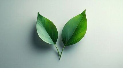 Fototapeta premium Two fresh green leaves arranged neatly, representing natural beauty and vitality.