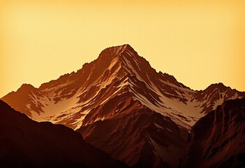 Naklejka premium Mountain peak bathed in golden sunlight.