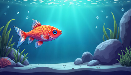 Cartoon goldfish swimming underwater
