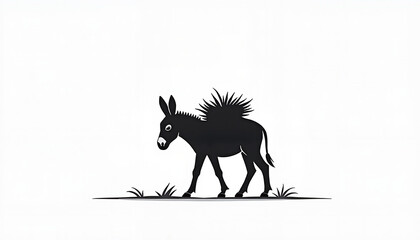 Obraz premium Black donkey grazing in a minimalist style 