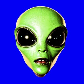 Green alien face illustration animation, transparent 4K video, green screen
