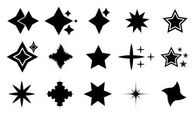 Shining star vector icons set, Stylish and unique stars star symbols set.