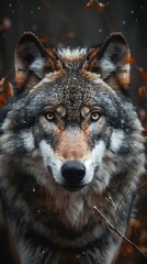 Close-up of a wolf in autumnal forest