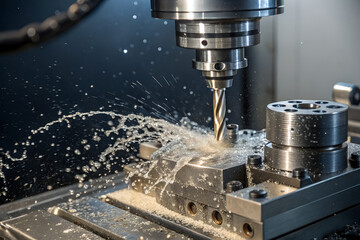 close-up of precision cnc machine cutting
