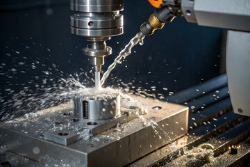 close-up of precision cnc machine cutting