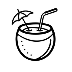 Summer Coconut Drink Doodle Icon