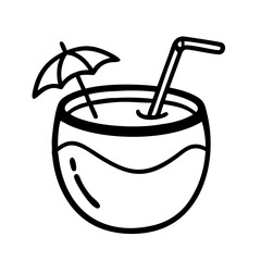 Summer Coconut Drink Doodle Icon
