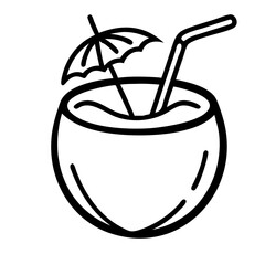 Summer Coconut Drink Doodle Icon