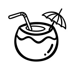 Summer Coconut Drink Doodle Icon