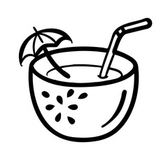 Summer Coconut Drink Doodle Icon