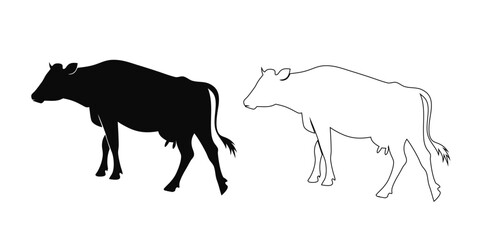 a cow vector silhouette climbing hill pose